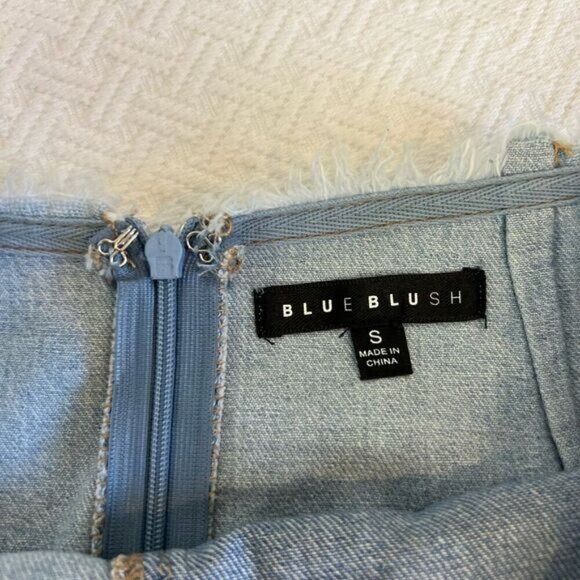 Y2K Patchwork Mini Denim Skirt Blue Jean Raw Hem Blueblush Blue Blush Size Small - Picture 4 of 8